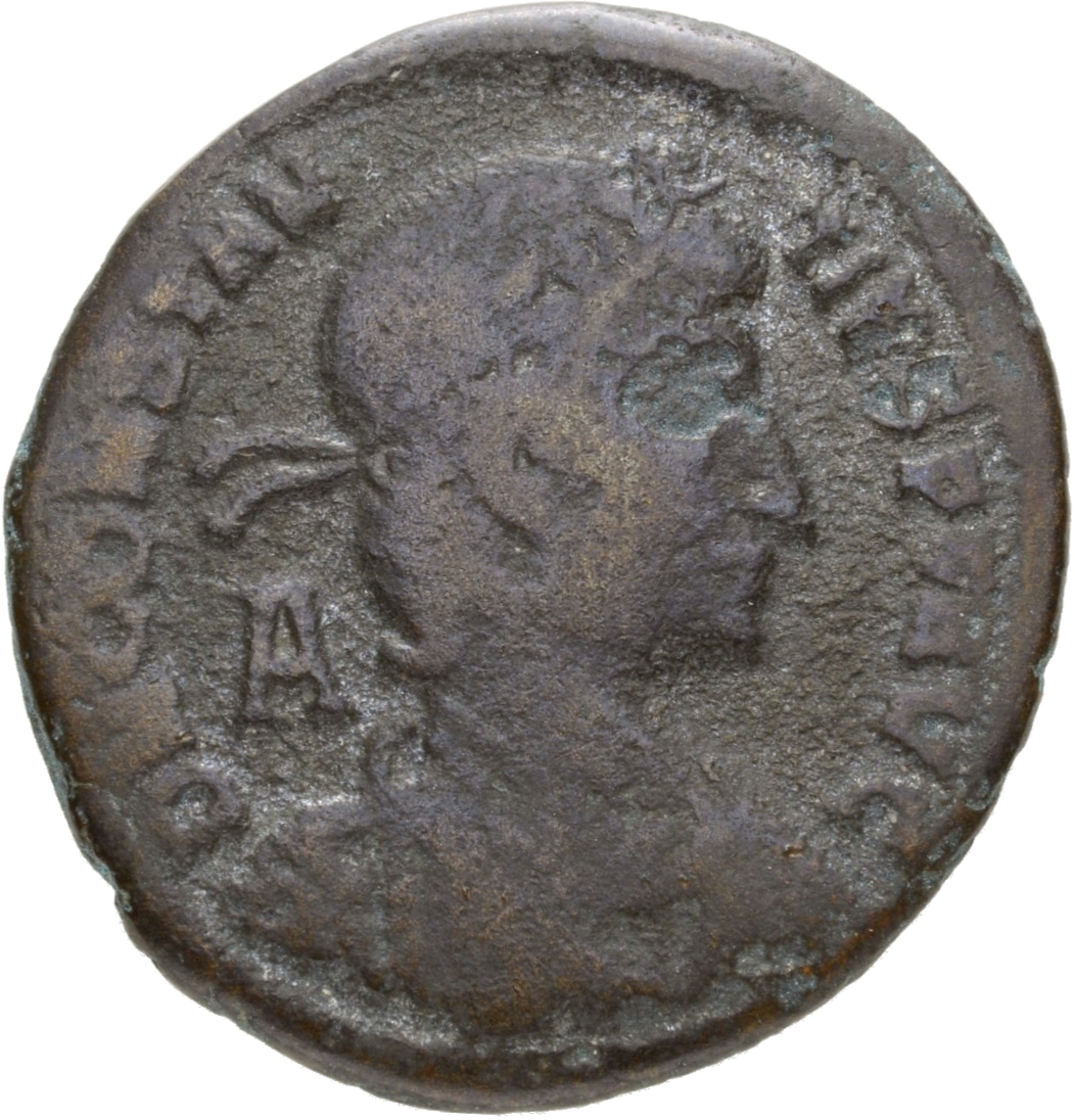 RIC VIII Rome 150 Constans obverse, Bust of Constantius II, laureate, rosette-diademed, draped, cuirassed, right; A behind...