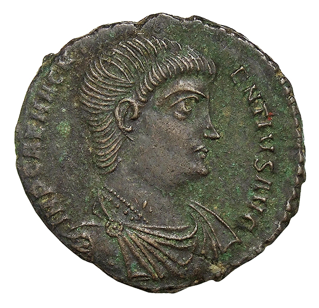 RIC VIII Rome 177 Magnentius obverse, Bust of Magnentius, bareheaded, draped, cuirassed, right