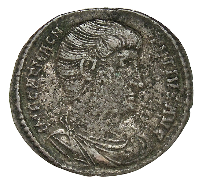 RIC VIII Rome 179 Magnentius obverse, Bust of Magnentius, bareheaded, draped, cuirassed, right
