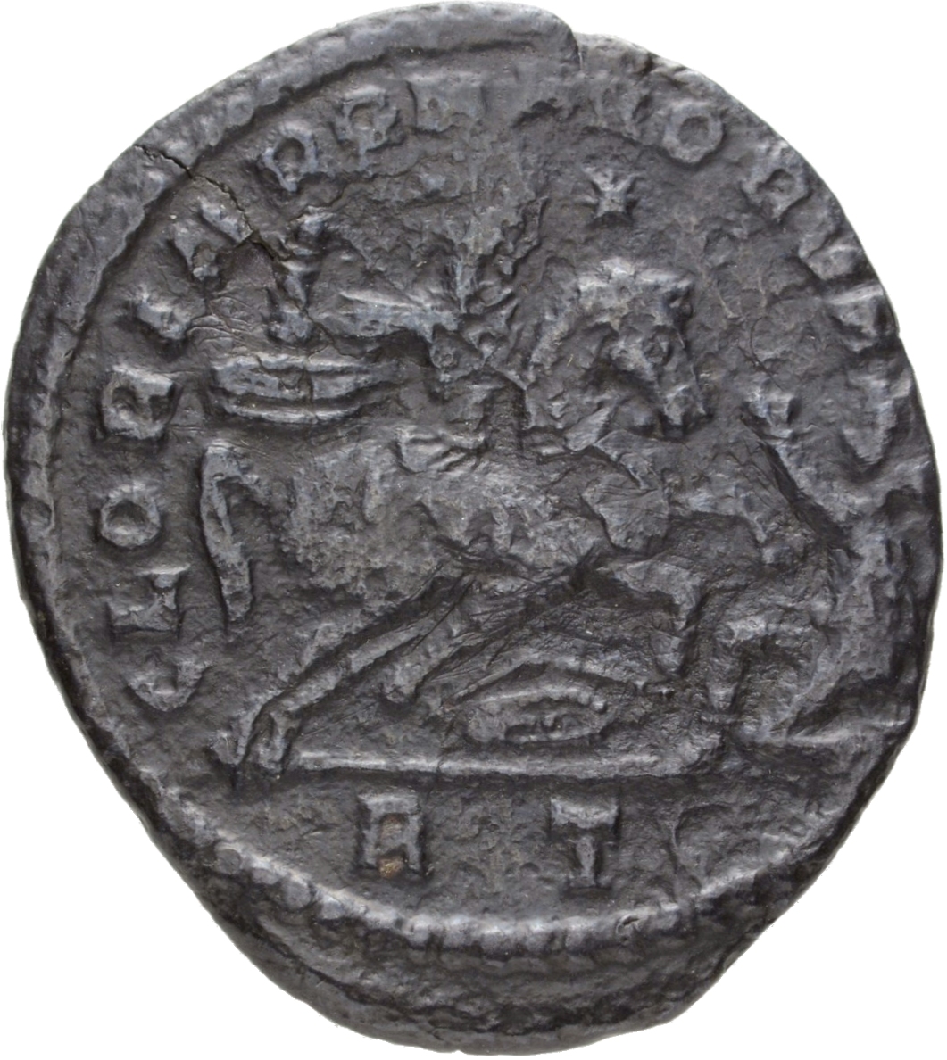 RIC VIII Rome 195 Magnentius reverse, Constantius II, draped, cuirassed, galloping right, spearing barbarian with right ha...