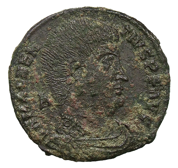 RIC VIII Rome 207 Magnentius obverse, Bust of Magnentius, bareheaded, draped, cuirassed, right; A behind bust