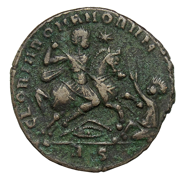 RIC VIII Rome 209 Magnentius reverse, Constantius II, draped, cuirassed, galloping right, spearing barbarian with right ha...