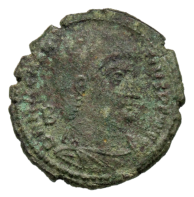 RIC VIII Rome 214 Magnentius obverse, Bust of Magnentius, bareheaded, draped, cuirassed, right; B behind bust