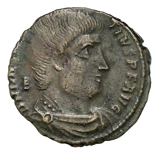 RIC VIII Rome 216 Magnentius obverse, Bust of Magnentius, bareheaded, draped, cuirassed, right; B behind bust