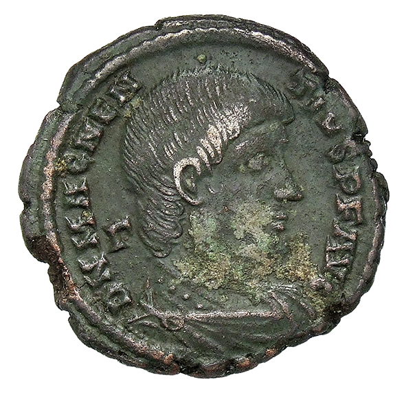RIC VIII Rome 218 Magnentius obverse, Bust of Magnentius, bareheaded, draped, cuirassed, right; Γ behind bust