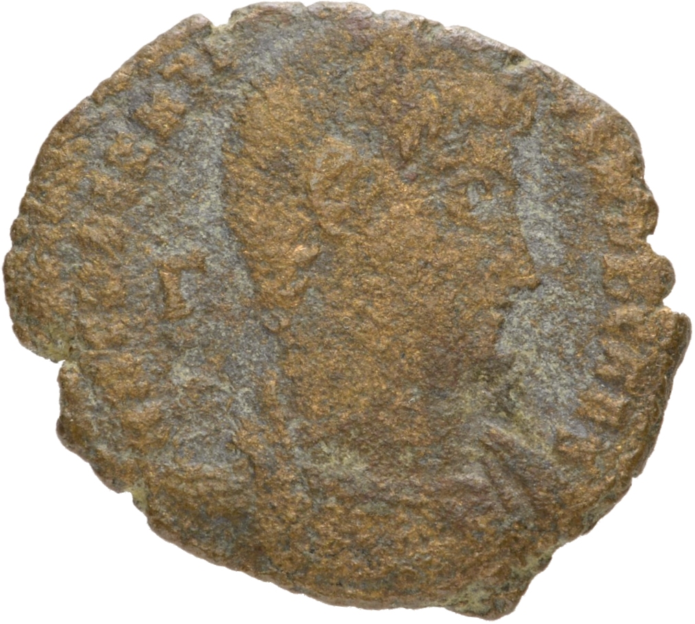 RIC VIII Rome 219 Magnentius obverse, Bust of Decentius, bareheaded, cuirassed, right; Γ behind bust