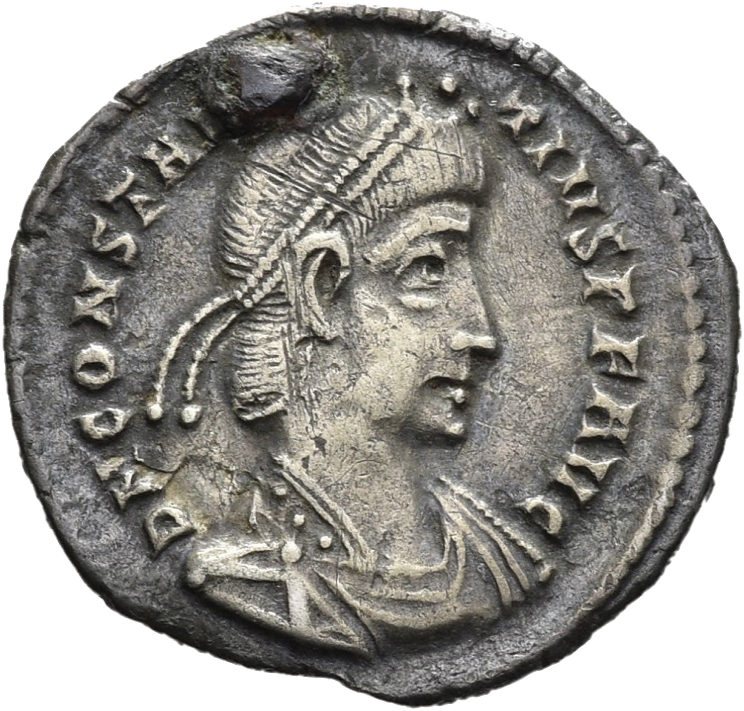 RIC VIII Rome 248 Constantius II obverse, Bust of Constantius II, pearl-diademed, draped, cuirassed, right