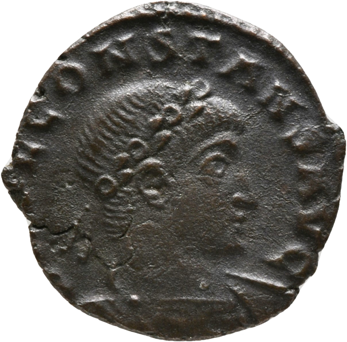 RIC VIII Rome 26 Constantine II obverse — Bust of Constans, laureate, rosette-diademed, draped, cuirassed, right