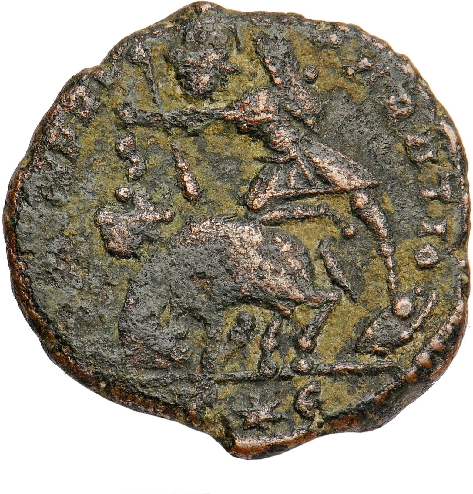 RIC VIII Rome 270 Constantius II reverse, Soldier, helmeted, draped, cuirassed, advancing left, spearing fallen horseman w...