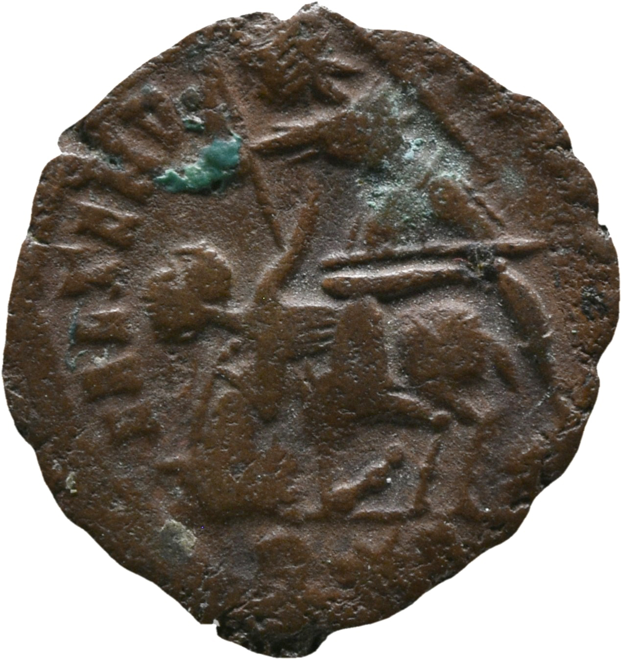 RIC VIII Rome 278 Constantius II reverse, Soldier, helmeted, draped, cuirassed, advancing left, spearing fallen horseman w...