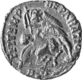 RIC VIII Rome 282 Constantius II reverse, Soldier, helmeted, draped, cuirassed, advancing left, spearing fallen horseman w...