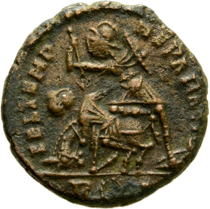 RIC VIII Rome 309 Constantius II reverse, Soldier, helmeted, draped, cuirassed, advancing left, spearing fallen horseman w...
