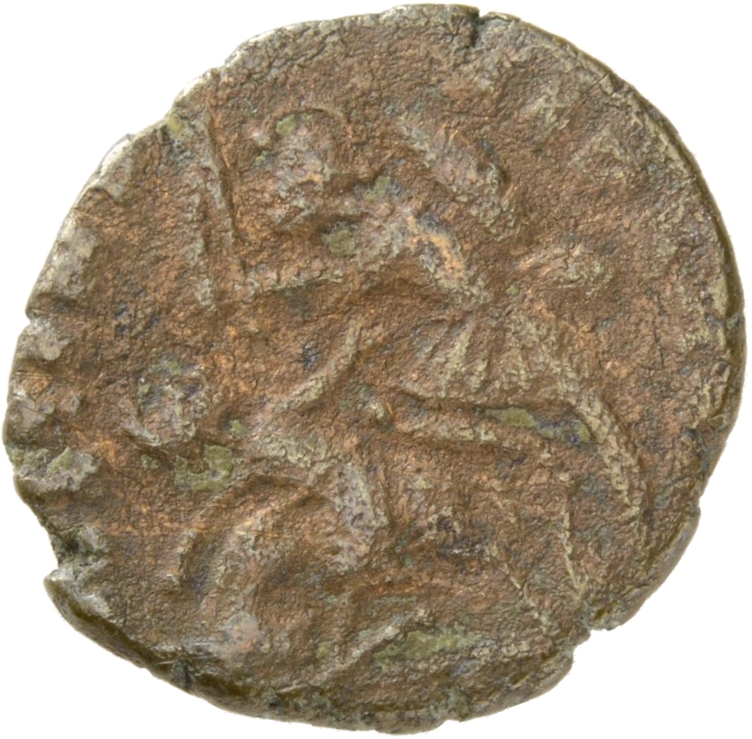 RIC VIII Rome 311 Constantius II reverse, Soldier, helmeted, draped, cuirassed, advancing left, spearing fallen horseman w...