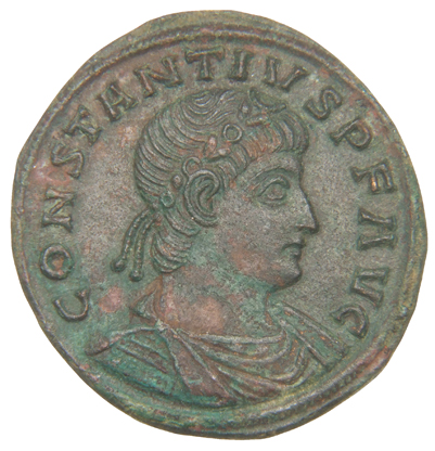 RIC VIII Rome 381 Constans obverse, Bust of Constantius II, laureate, rosette-diademed, draped, cuirassed, right