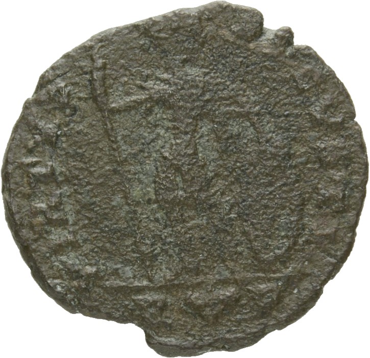 RIC VIII Rome 4 Constantine II reverse, Constantine II, draped, cuirassed, standing front, head right, holding spear in ri...