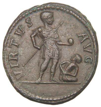 RIC VIII Rome 400 Constans reverse, Constantius II, draped, cuirassed, standing right, holding transverse spear in right h...