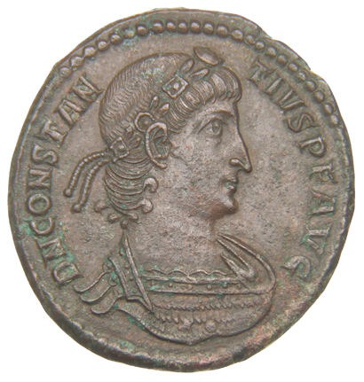 RIC VIII Rome 400 Constans obverse, Bust of Constantius II, laureate, rosette-diademed, draped, cuirassed, right