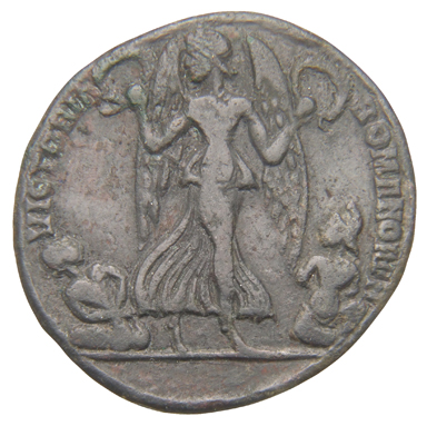 RIC VIII Rome 430 Constantius II reverse, Victory, winged, draped, advancing right, head left, holding wreath in each hand...