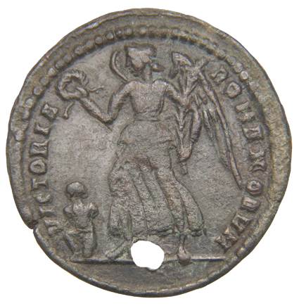 RIC VIII Rome 432 Constantius II reverse, Victory, winged, draped, advancing left, holding wreath in right hand and palm i...