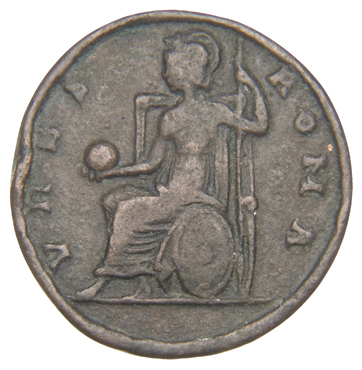 RIC VIII Rome 455 Constantius II reverse, Roma, helmeted, draped, enthroned left, holding globe in right hand and spear in...