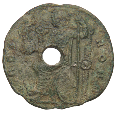RIC VIII Rome 456 Constantius II reverse, Roma, helmeted, draped, enthroned left, holding Victory on globe in right hand a...