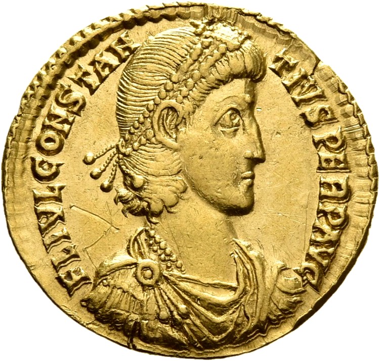 RIC VIII Sirmium 1 Constantius II obverse, Bust of Constantius II, pearl-diademed, draped, cuirassed, right