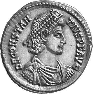RIC VIII Sirmium 13 Constantius II obverse, Bust of Constantius II, pearl-diademed, draped, cuirassed, right