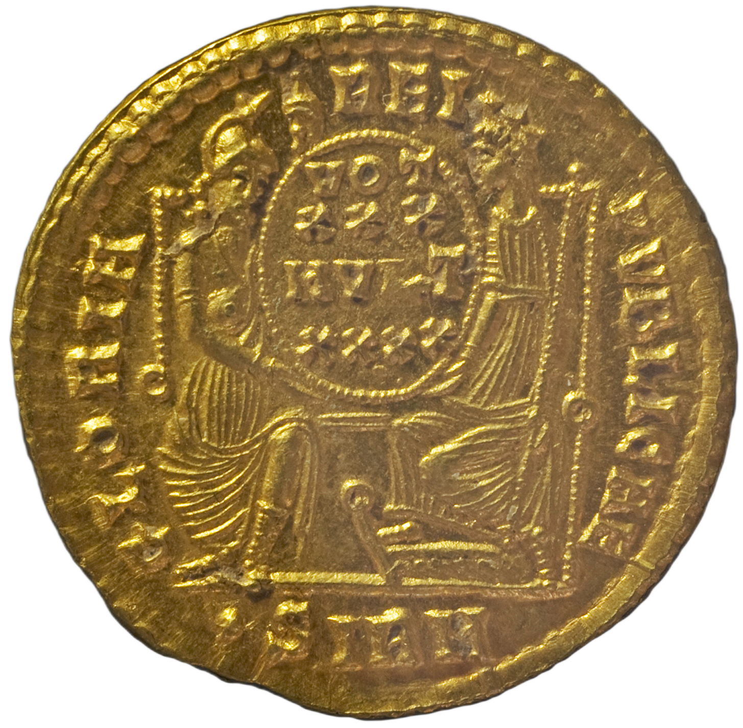 RIC VIII Sirmium 3 Constantius II reverse, Roma, helmeted, draped, enthroned front, and Constantinopolis, draped, enthrone...