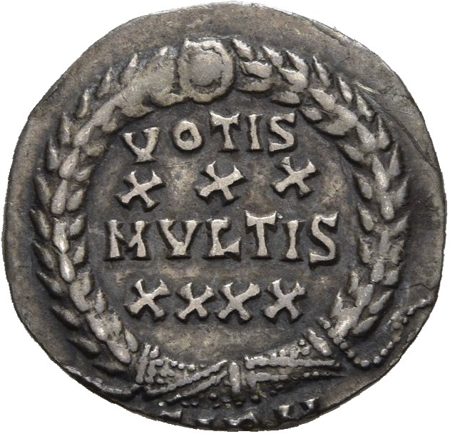 RIC VIII Sirmium 68 Constantius II reverse, VOTIS/XXX/MVLTIS/XXXX within a wreath
