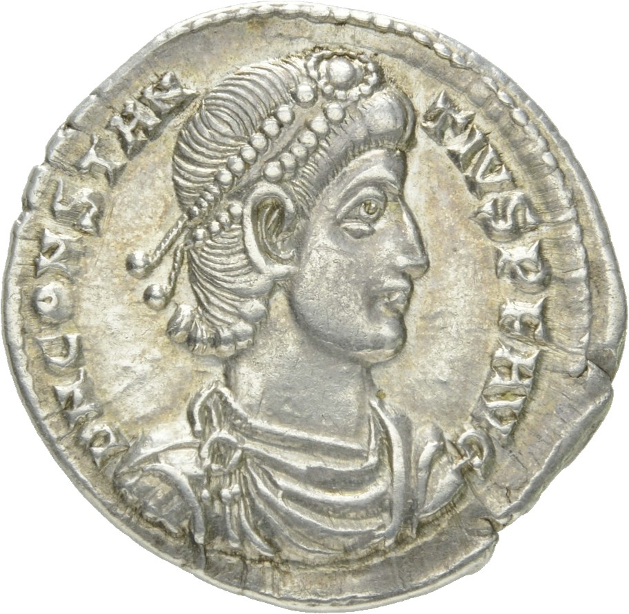 RIC VIII Sirmium 68 Constantius II obverse, Bust of Constantius II, pearl-diademed, draped, cuirassed, right