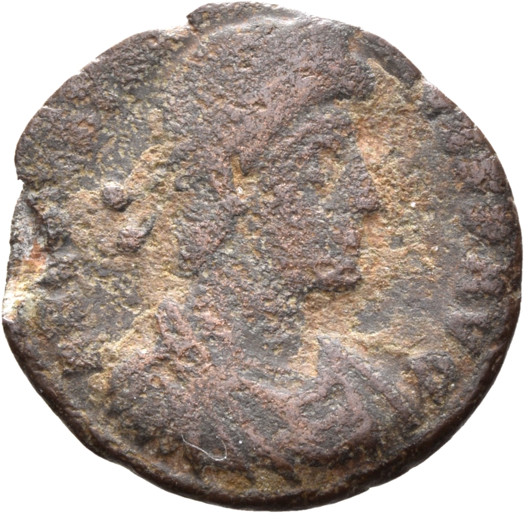 RIC VIII Sirmium 75 Constantius II obverse, Bust of Constantius II, pearl-diademed, draped, cuirassed, right