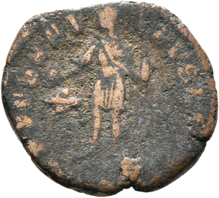 RIC VIII Sirmium 86 Constantius II reverse — Constantius II, helmeted, draped, cuirassed, standing left, holding globe in ...