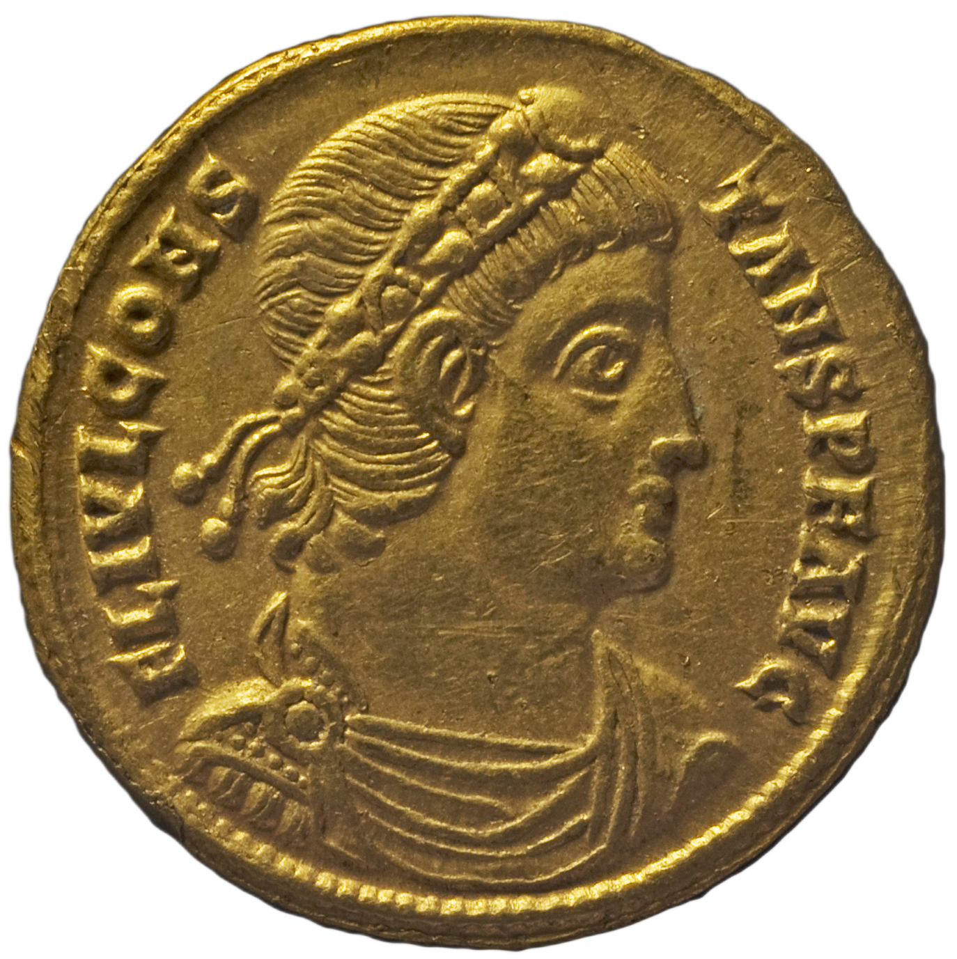 RIC VIII Siscia 115 Constans obverse, Bust of Constans, laureate, rosette-diademed, draped, cuirassed, right