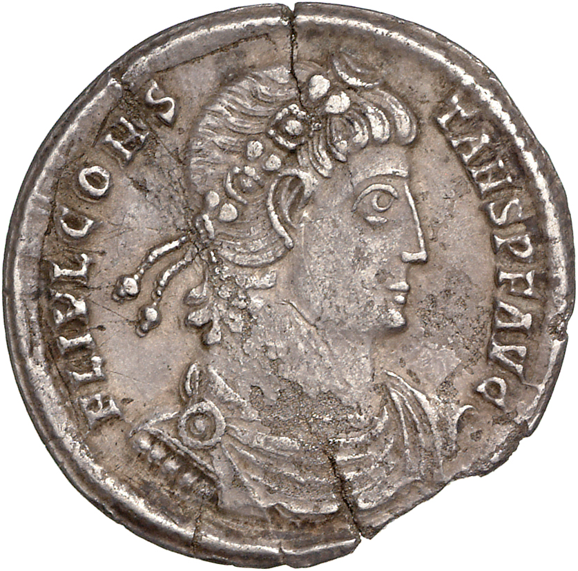 RIC VIII Siscia 161 Constans obverse, Bust of Constans, laureate, rosette-diademed, draped, cuirassed, right