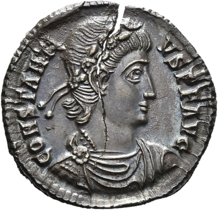 RIC VIII Siscia 162 Constans obverse, Bust of Constantius II, laureate, rosette-diademed, draped, cuirassed, right