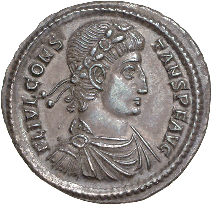 RIC VIII Siscia 173 Constans obverse, Bust of Constans, laureate, rosette-diademed, draped, cuirassed, right