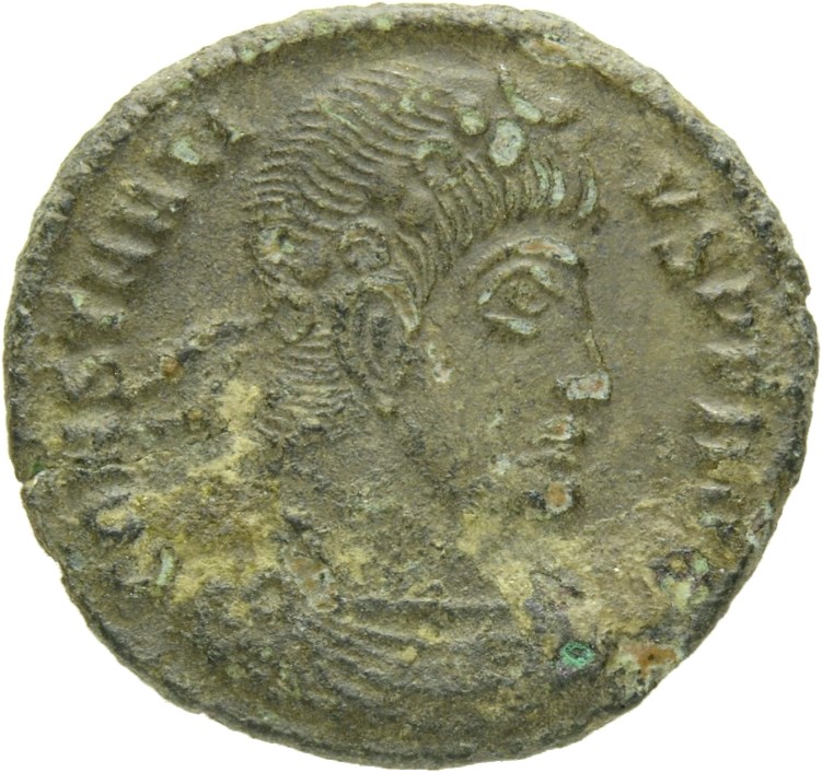 RIC VIII Siscia 184 Constans obverse, Bust of Constantius II, rosette-diademed, draped, cuirassed, right
