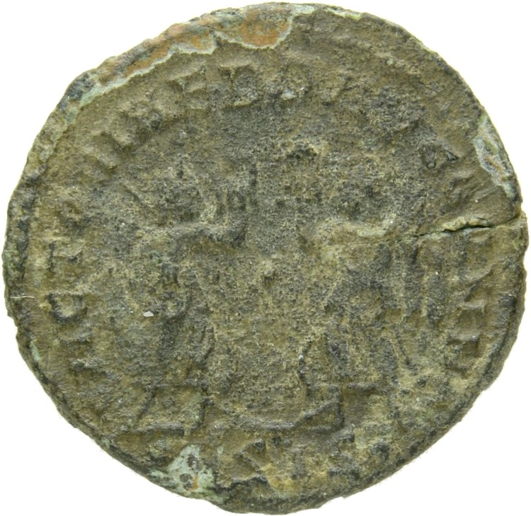 RIC VIII Siscia 184 Constans reverse, Two Victories, winged, draped, standing facing each other, each holding wreath in ri...