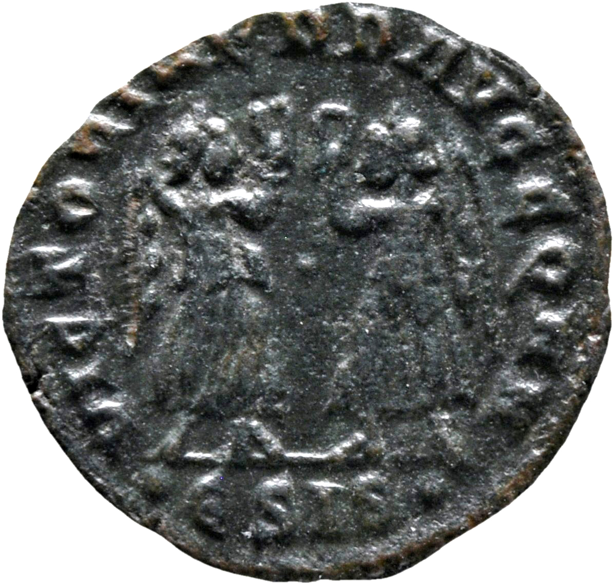 RIC VIII Siscia 185 Constans reverse, Two Victories, winged, draped, standing facing each other, each holding wreath in ri...