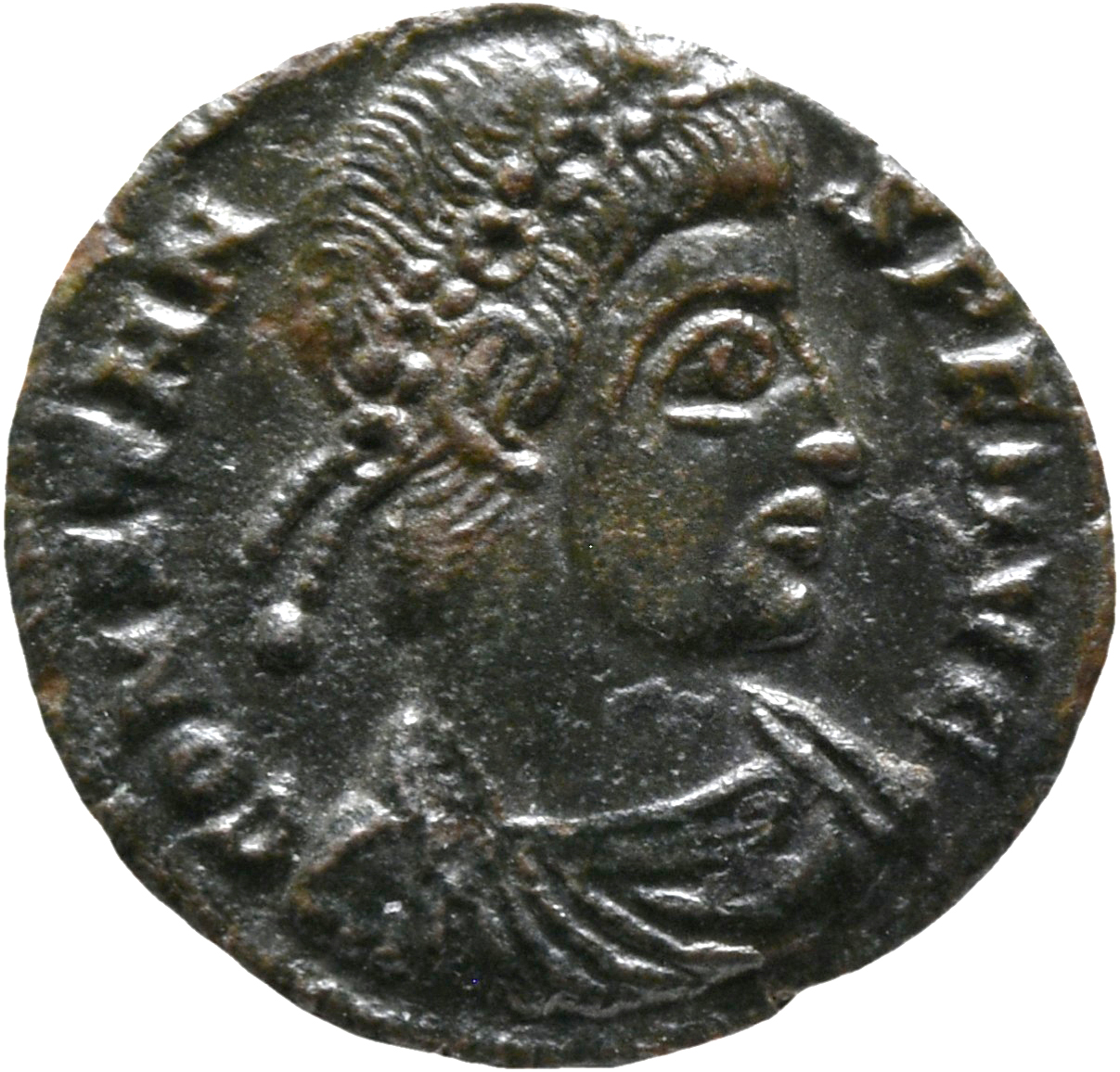 RIC VIII Siscia 185 Constans obverse, Bust of Constans, rosette-diademed, draped, cuirassed, right