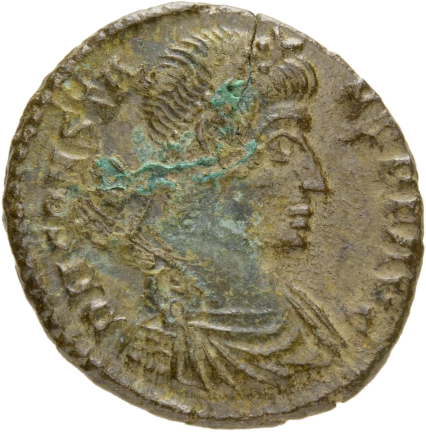 RIC VIII Siscia 198 Constans obverse, Bust of Constans, pearl-diademed, draped, cuirassed, right