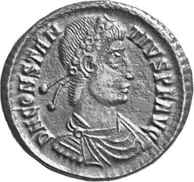 RIC VIII Siscia 202 Constans obverse, Bust of Constantius II, pearl-diademed, draped, cuirassed, right