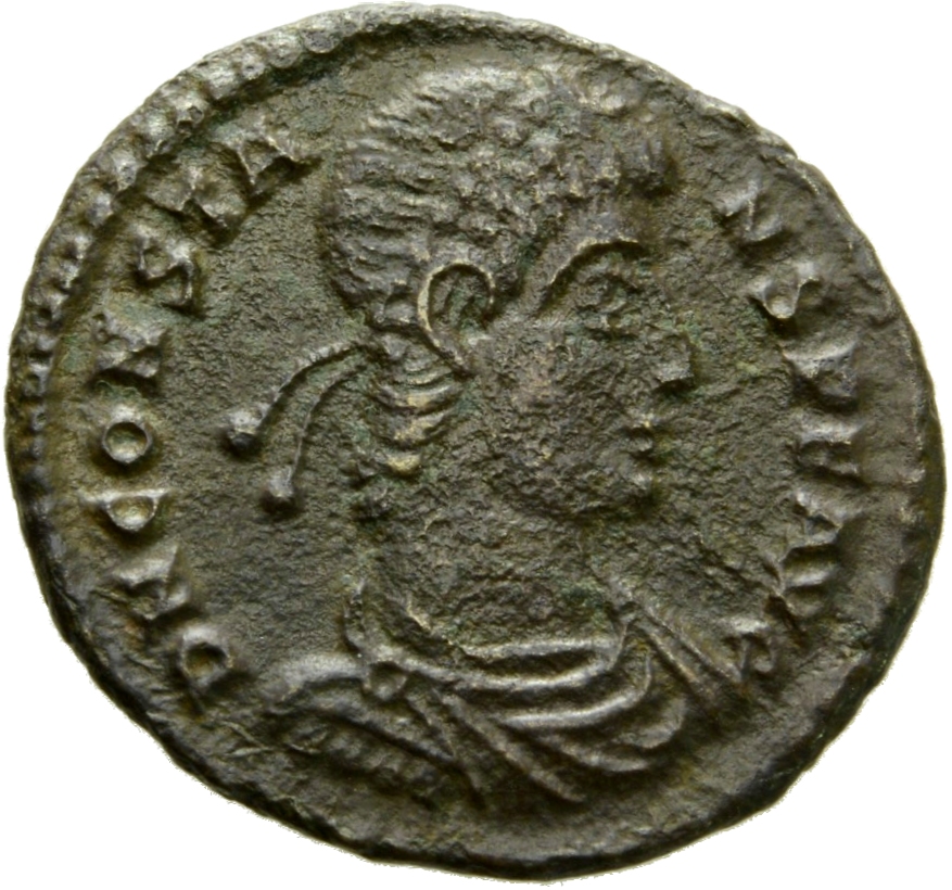 RIC VIII Siscia 238 Constans obverse, Bust of Constans, pearl-diademed, draped, cuirassed, right