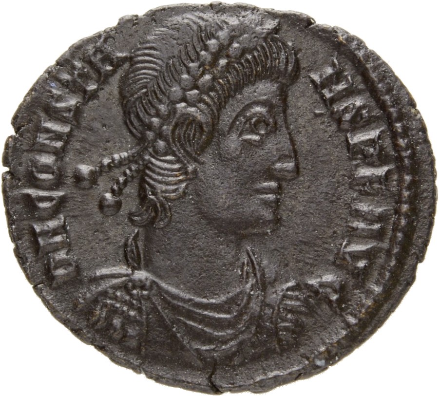 RIC VIII Siscia 238 Constans obverse, Bust of Constans, pearl-diademed, draped, cuirassed, right