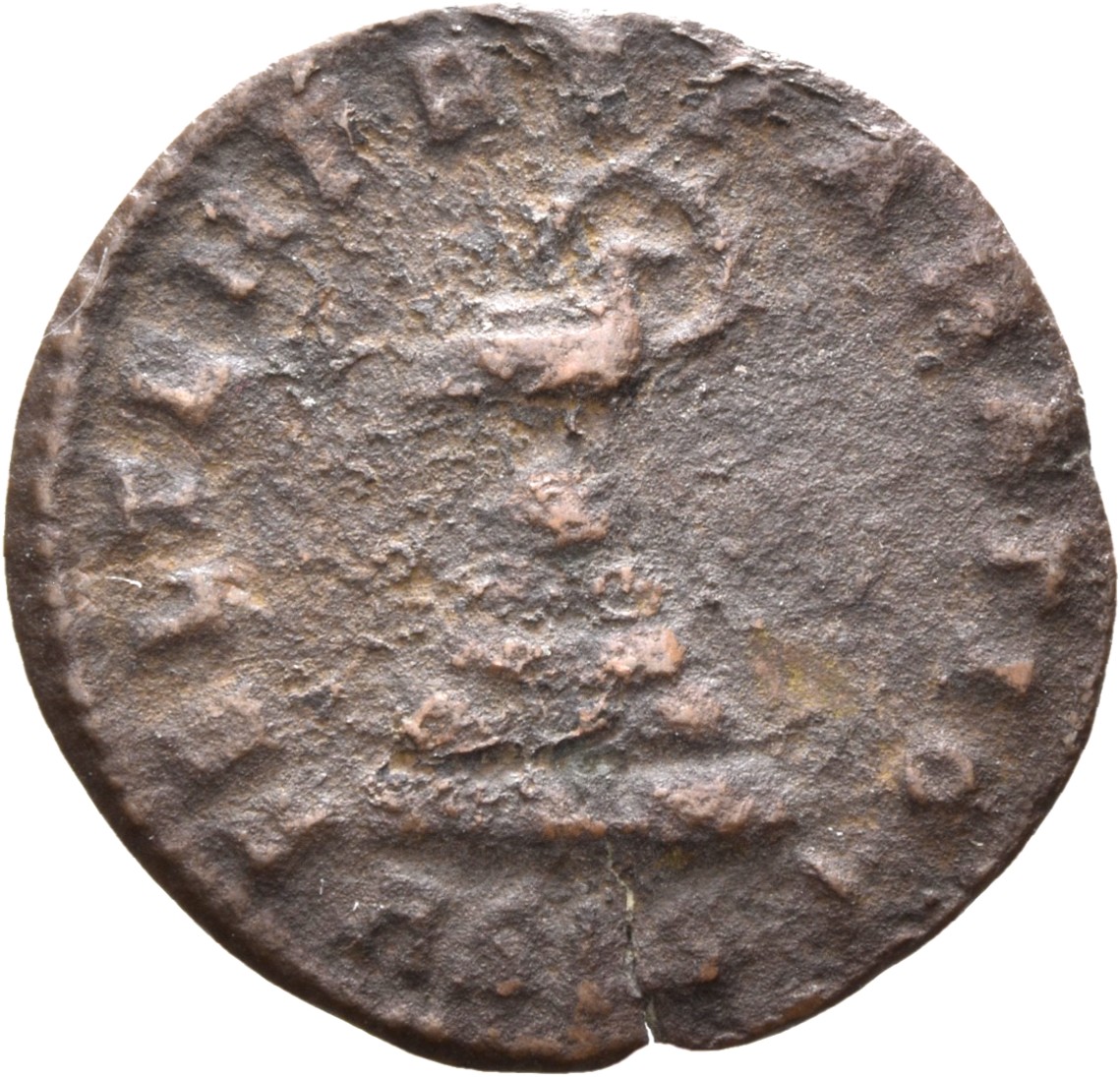 RIC VIII Siscia 242 Constans reverse, Phoenix, radiate, standing right on rocky mound