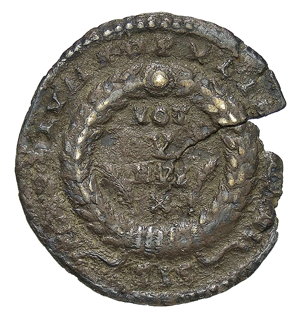 RIC VIII Siscia 261 Constantius II reverse, VOT/V/MVL/X within a wreath