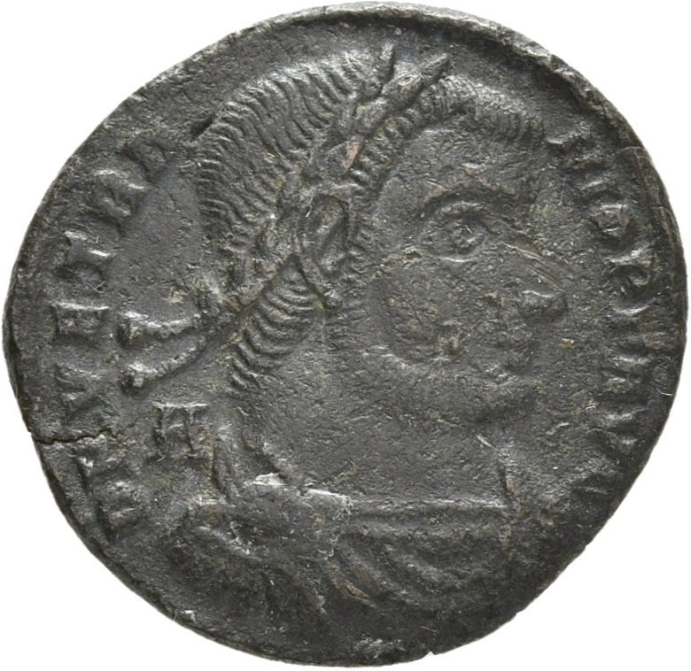 RIC VIII Siscia 274 Constantius II obverse, Bust of Vetranio, laureate, draped, cuirassed, right; A behind bust