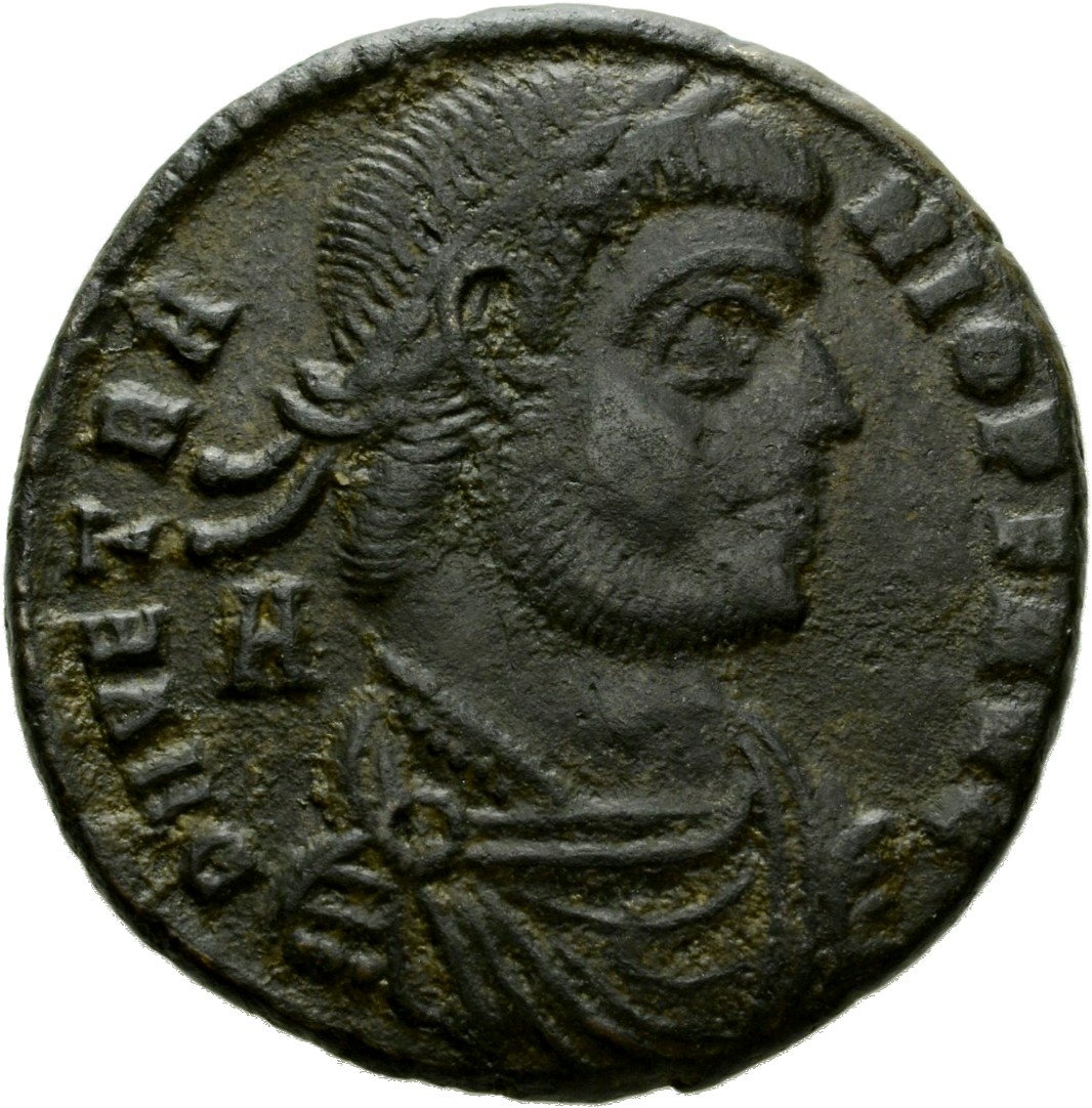 RIC VIII Siscia 283 Constantius II obverse, Bust of Vetranio, laureate, draped, cuirassed, right; A behind bust