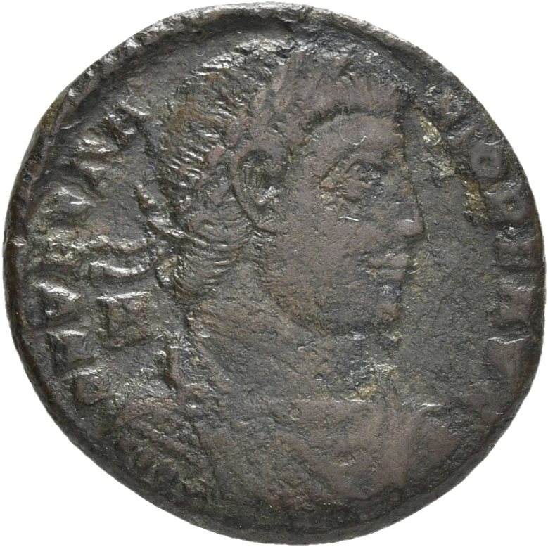 RIC VIII Siscia 287 Constantius II obverse — Bust of Vetranio, laureate, draped, cuirassed, right; A behind bust; star in ...