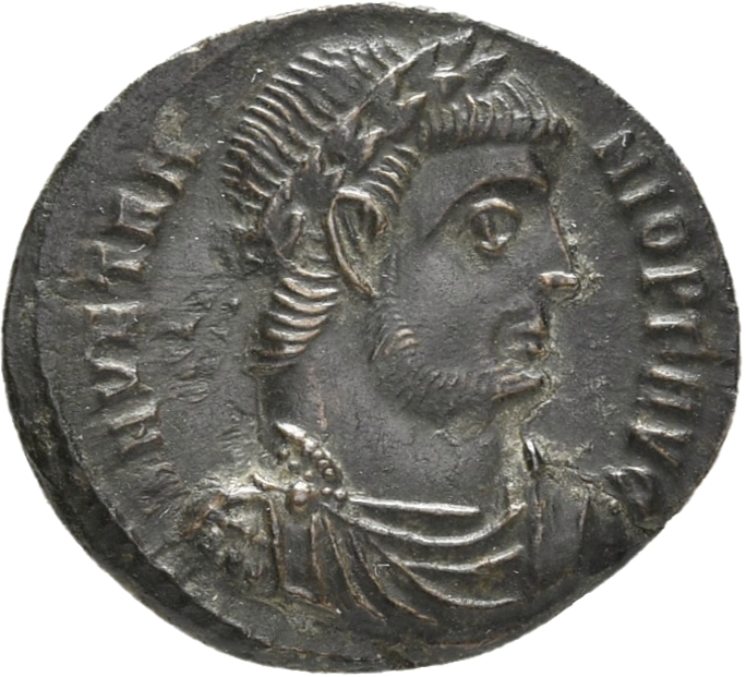RIC VIII Siscia 294 Constantius II obverse, Bust of Vetranio, laureate, draped, cuirassed, right
